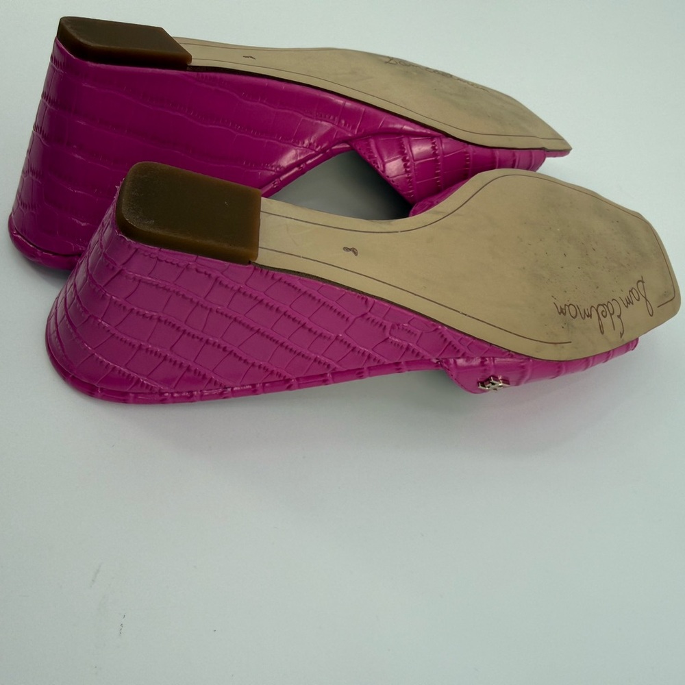 Sam Edelman Tesma Croc-Embossed Wedge Mules Hot -Pink Chic Statement Heels SZ-8 - Picture 17 of 17